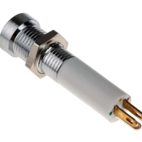 RS PRO  207-999 green, red, yellow LED panel indicator, 24V DC, 20mA, Φ8mm mounting hole, solder tab termination, recessed bezel, chrome bezel