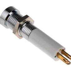 RS PRO  207-999 green, red, yellow LED panel indicator, 24V DC, 20mA, Φ8mm mounting hole, solder tab termination, recessed bezel, chrome bezel